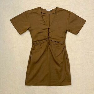 Oak + Fort Linen Blend Mini Dress with Front Cut Out